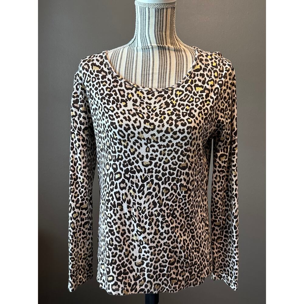 White Stag Leopard Print Long Sleeve Top Soft Cotton Blend Size Medium - Picture 7 of 8